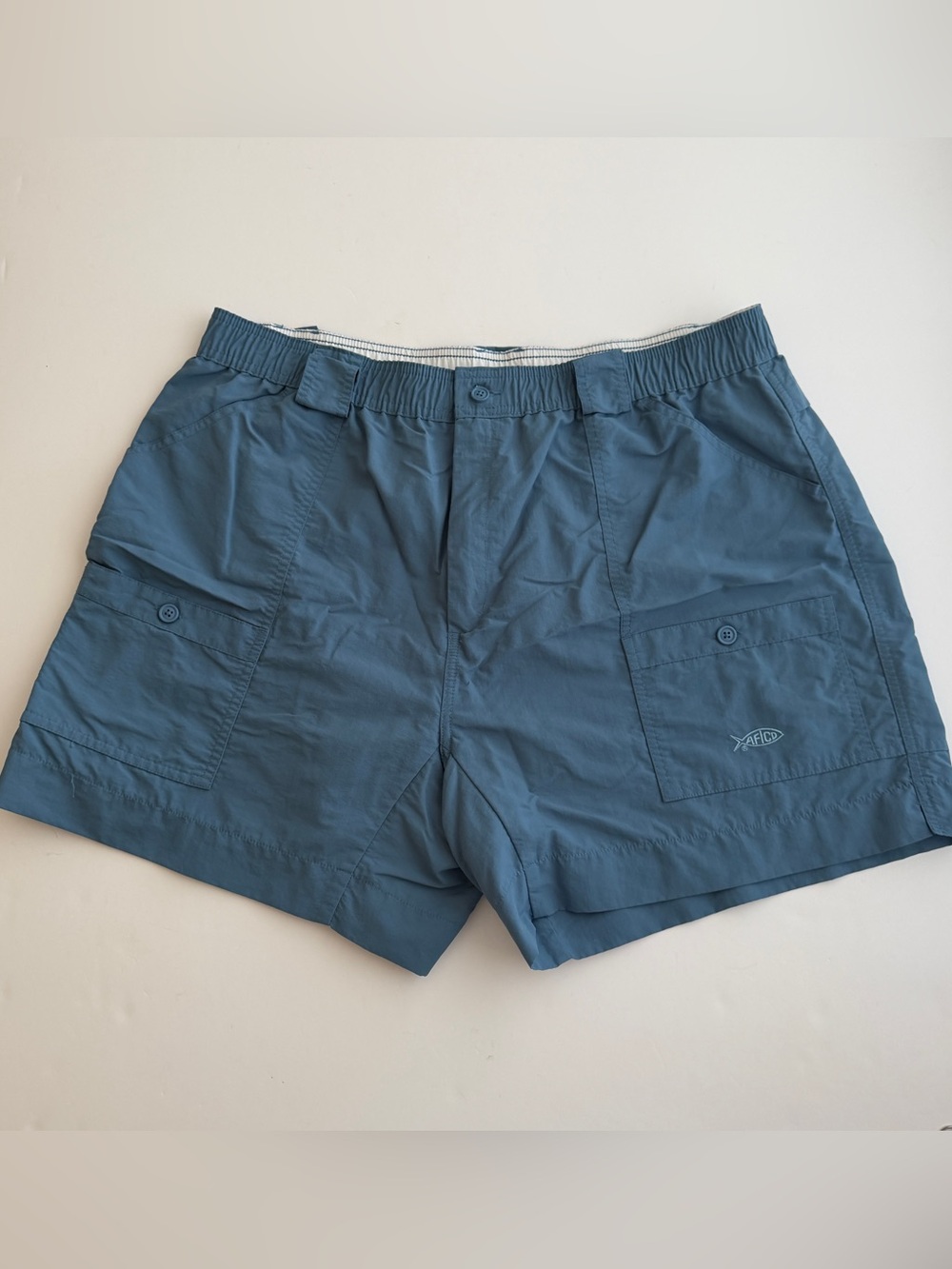 AFTCO Fishing Shorts Men Size 42 Blue Nylon Cargo Multi Pockets Utility Stretch